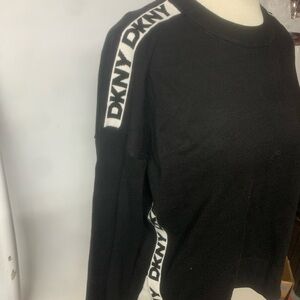 DKNY Sport Black Logo Tape Tunic Sweater – Bold Monochrome Knit – Size M